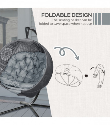 Outsunny Hanging Swing Chair w/ Metal Stand & Side Pocket, Charcoal Grey