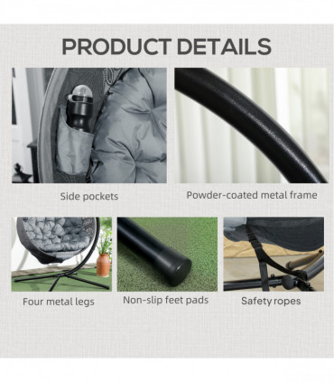 Outsunny Hanging Swing Chair w/ Metal Stand & Side Pocket, Charcoal Grey