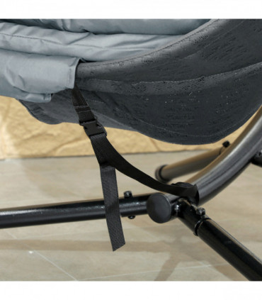 Outsunny Hanging Swing Chair w/ Metal Stand & Side Pocket, Charcoal Grey