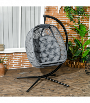 Outsunny Hanging Swing Chair w/ Thick Cushion, Patio Hanging Chair, Dark Grey