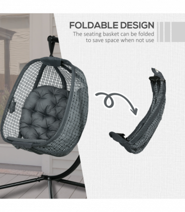 Outsunny Hanging Swing Chair w/ Thick Cushion, Patio Hanging Chair, Dark Grey