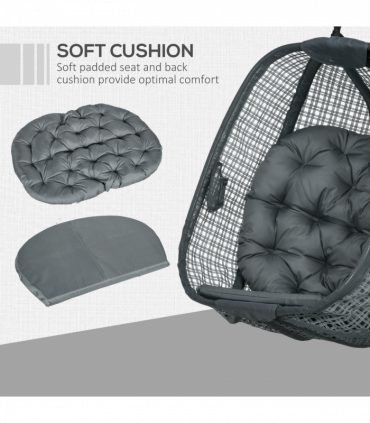 Outsunny Hanging Swing Chair w/ Thick Cushion, Patio Hanging Chair, Dark Grey