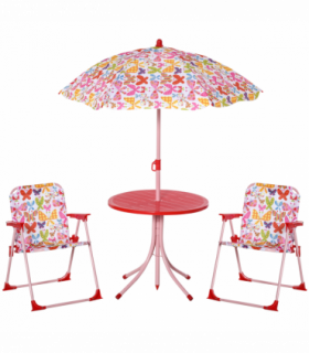 Outsunny Kids Folding Picnic Table Chair Set Butterfly Pattern Outdoor Parasol