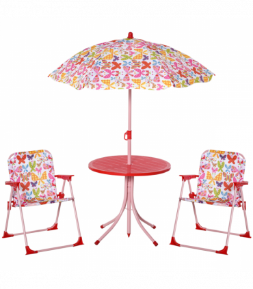 Outsunny Kids Folding Picnic Table Chair Set Butterfly Pattern Outdoor Parasol