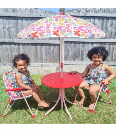 Outsunny Kids Folding Picnic Table Chair Set Butterfly Pattern Outdoor Parasol