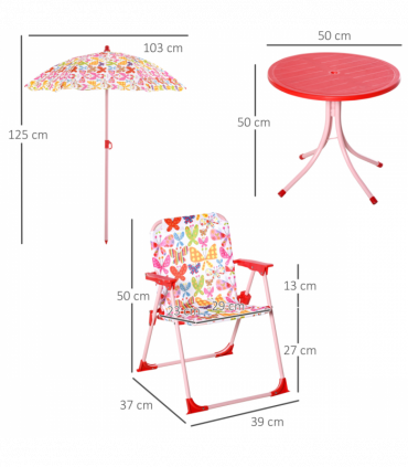 Outsunny Kids Folding Picnic Table Chair Set Butterfly Pattern Outdoor Parasol