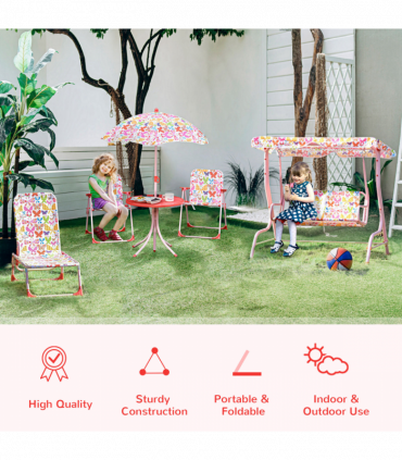 Outsunny Kids Folding Picnic Table Chair Set Butterfly Pattern Outdoor Parasol