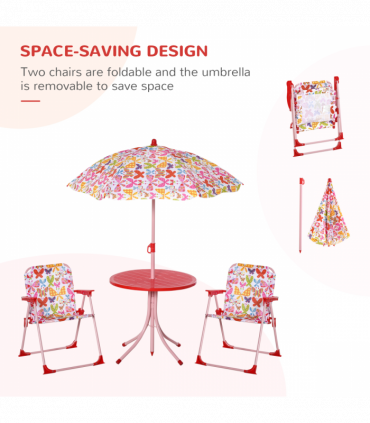 Outsunny Kids Folding Picnic Table Chair Set Butterfly Pattern Outdoor Parasol