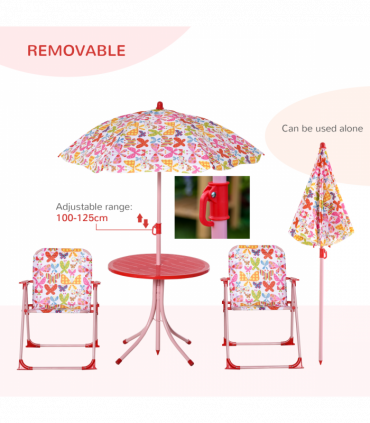Outsunny Kids Folding Picnic Table Chair Set Butterfly Pattern Outdoor Parasol