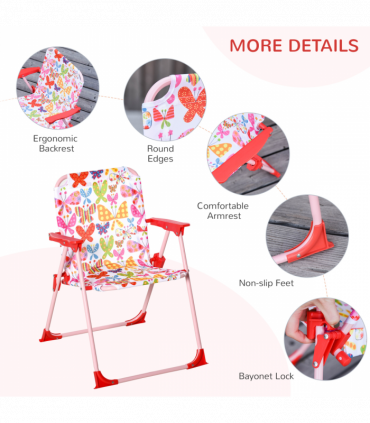 Outsunny Kids Folding Picnic Table Chair Set Butterfly Pattern Outdoor Parasol