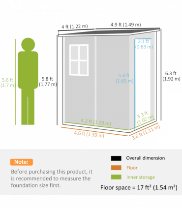 Outsunny Lean to Garden Shed 4'x5' Plastic Tool Storage House w/ Lockable Door