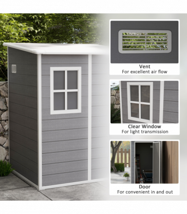Outsunny Lean to Garden Shed 4'x5' Plastic Tool Storage House w/ Lockable Door