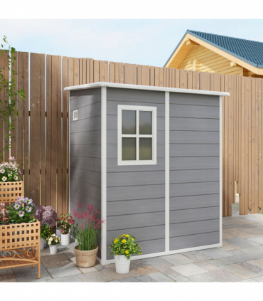 Outsunny Lean to Garden Shed 4'x5' Plastic Tool Storage House w/ Lockable Door