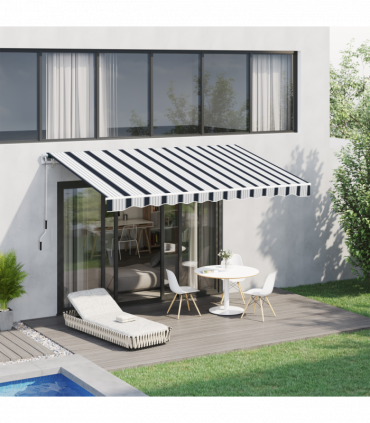 Outsunny Manual Retractable Awning, 4x3 m-Blue/White