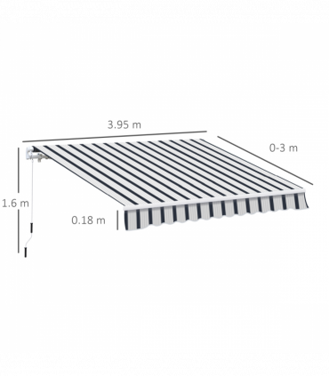 Outsunny Manual Retractable Awning, 4x3 m-Blue/White