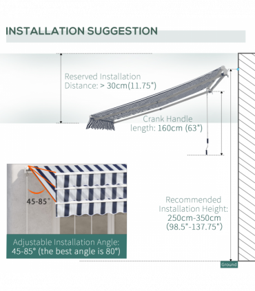Outsunny Manual Retractable Awning, 4x3 m-Blue/White