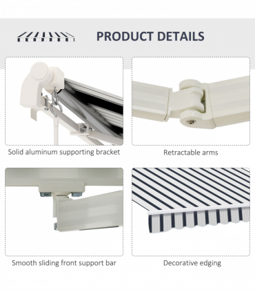 Outsunny Manual Retractable Awning, 4x3 m-Blue/White