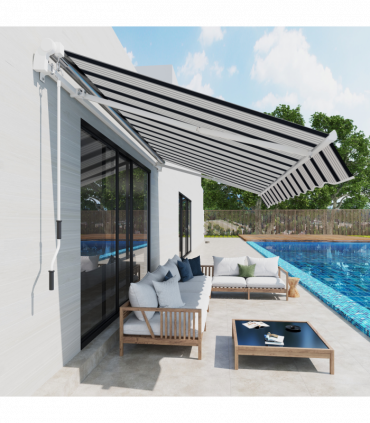 Outsunny Manual Retractable Awning, 4x3 m-Blue/White