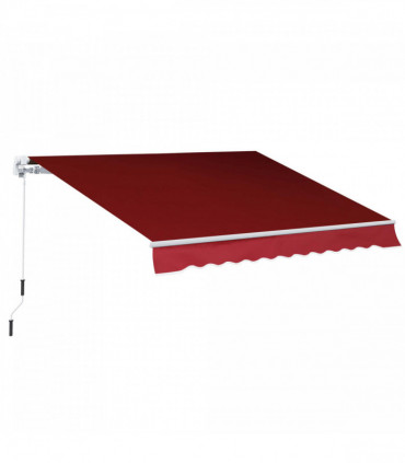 Manual Retractable Sun Shade Patio Awning Deck Canopy Shelter, 2.5mx2m-Dark Red
