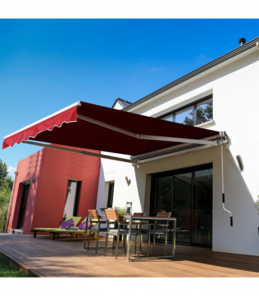 Manual Retractable Sun Shade Patio Awning Deck Canopy Shelter, 2.5mx2m-Dark Red