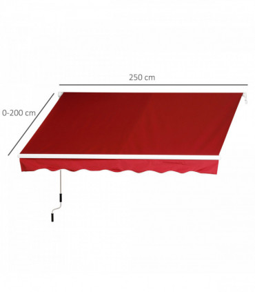 Manual Retractable Sun Shade Patio Awning Deck Canopy Shelter, 2.5mx2m-Dark Red