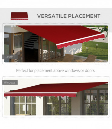 Manual Retractable Sun Shade Patio Awning Deck Canopy Shelter, 2.5mx2m-Dark Red