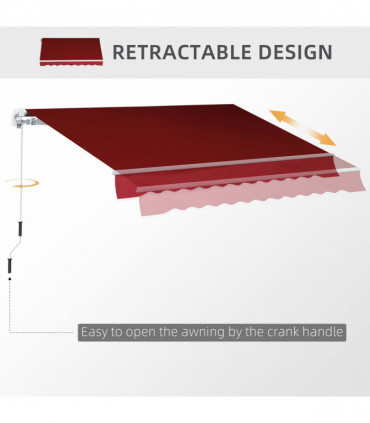 Manual Retractable Sun Shade Patio Awning Deck Canopy Shelter, 2.5mx2m-Dark Red