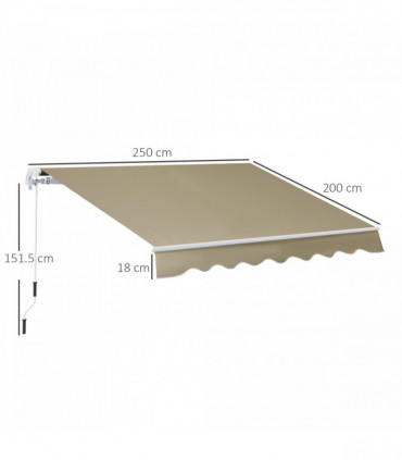 Manual Retractable Awning Cream 250cm x 200cm x 160cm Thick Polyester Canopy