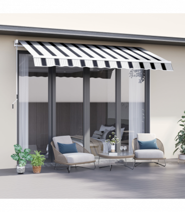 Retractable Awning, 2.5x2 m-Blue/White Strips