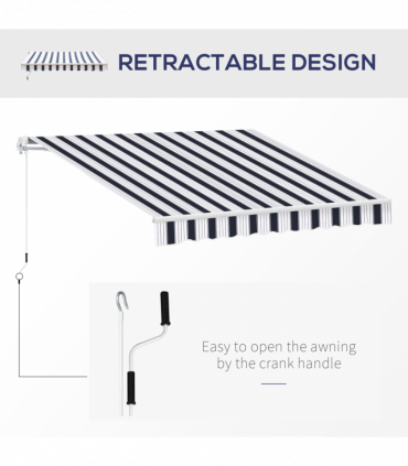 Retractable Awning, 2.5x2 m-Blue/White Strips