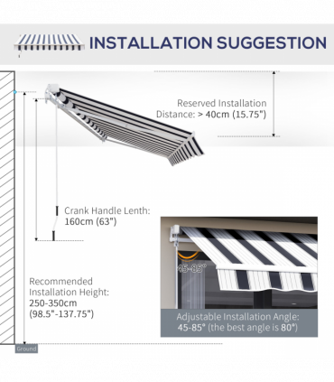 Retractable Awning, 2.5x2 m-Blue/White Strips