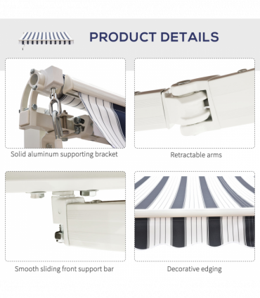 Retractable Awning, 2.5x2 m-Blue/White Strips