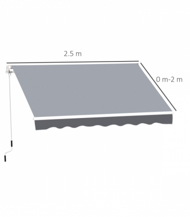 Manual Retractable Sun Shade Patio Awning Deck Canopy Shelter, 2.5mx2m- Grey