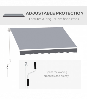 Manual Retractable Sun Shade Patio Awning Deck Canopy Shelter, 2.5mx2m- Grey