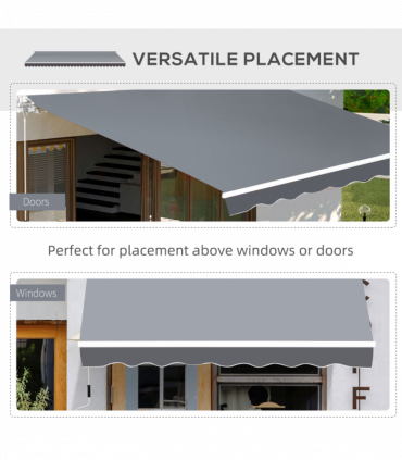 Manual Retractable Sun Shade Patio Awning Deck Canopy Shelter, 2.5mx2m- Grey