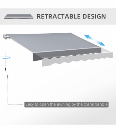 Manual Retractable Sun Shade Patio Awning Deck Canopy Shelter, 2.5mx2m- Grey
