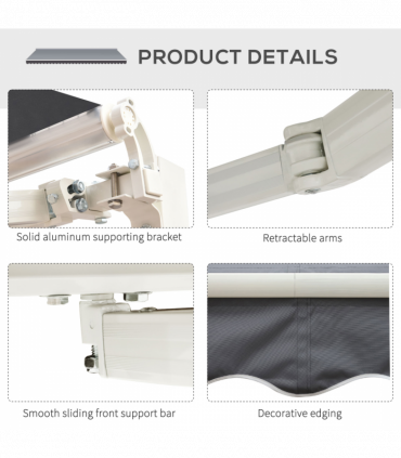 Manual Retractable Sun Shade Patio Awning Deck Canopy Shelter, 2.5mx2m- Grey