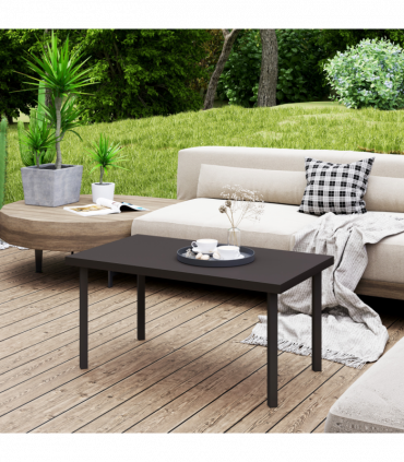 Outsunny Metal Garden Coffee Table with Woodgrain Tabletop, Brown