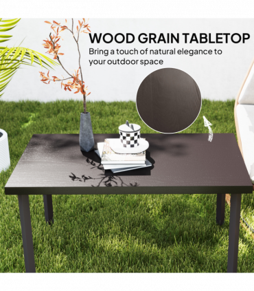 Outsunny Metal Garden Coffee Table with Woodgrain Tabletop, Brown