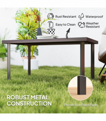 Outsunny Metal Garden Coffee Table with Woodgrain Tabletop, Brown