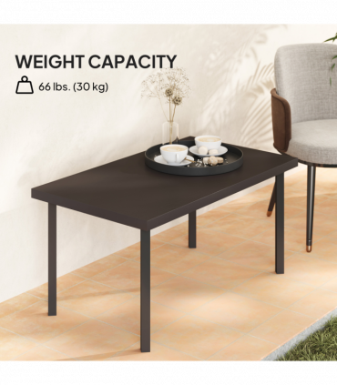 Outsunny Metal Garden Coffee Table with Woodgrain Tabletop, Brown