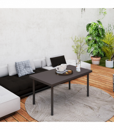 Outsunny Metal Garden Coffee Table with Woodgrain Tabletop, Brown