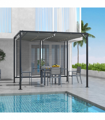 Outsunny Metal Pergola Patio Sun Shelter Grape Tent Retractable Canopy UV Cut