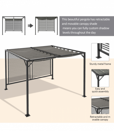 Outsunny Metal Pergola Patio Sun Shelter Grape Tent Retractable Canopy UV Cut