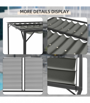 Outsunny Metal Pergola Patio Sun Shelter Grape Tent Retractable Canopy UV Cut