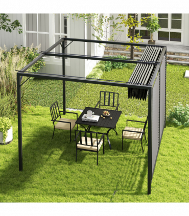 Outsunny Metal Pergola Patio Sun Shelter Grape Tent Retractable Canopy UV Cut