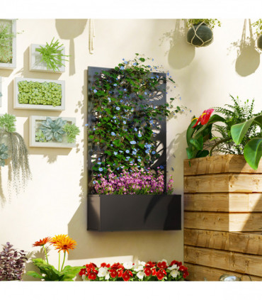 Outsunny Metal Raised Garden Bed with Trellis, Outdoor Elevated Planter Box