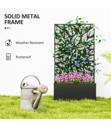 Outsunny Metal Raised Garden Bed with Trellis, Outdoor Elevated Planter Box