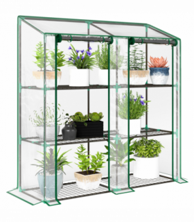 Outsunny Mini Green House with 3 Tier Shelves, 151H x 143W x 46Dcm, Clear