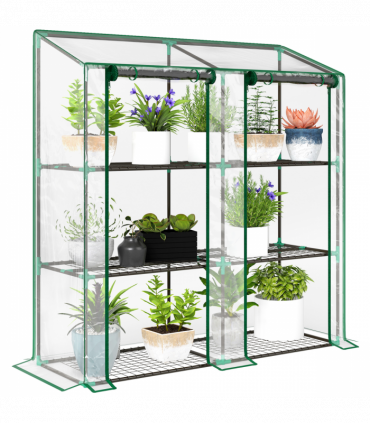 Outsunny Mini Green House with 3 Tier Shelves, 151H x 143W x 46Dcm, Clear